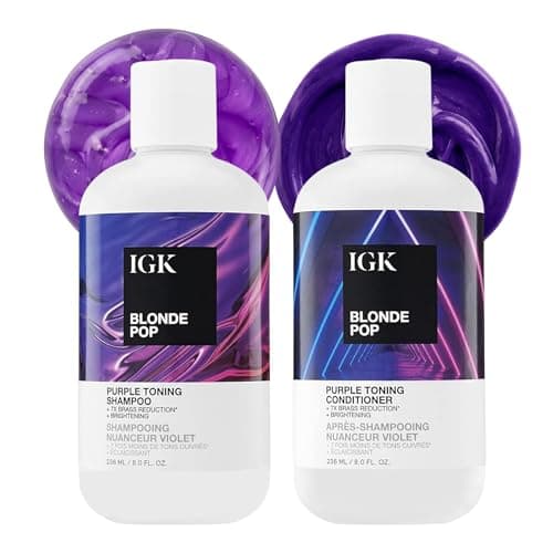 IGK BLONDE POP Purple Toning Shampoo & Conditioner Set | Neutralizes Brass + Brightens Blonde | Vegan + Cruelty-Free | 8 oz (Pack of 2) view 1