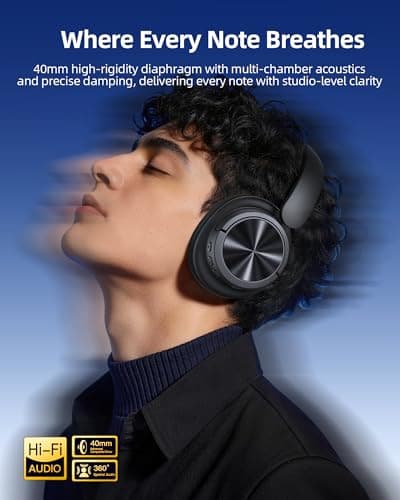 Hybrid Active Noise Cancelling Headphones 120H Playtime Wireless Headphones Bluetooth 6.0 Over Ear Headphones with 6 ENC HD Call Mic, Hi-Res 360° Spatial Audio ANC Headphone for Travel Workout Black view 4