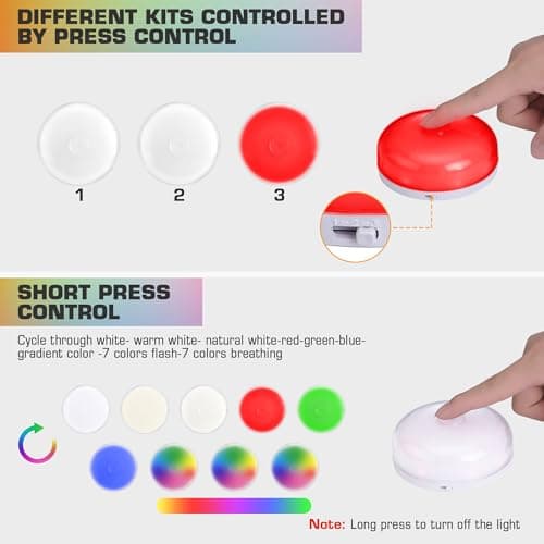 EverBrite Puck Lights with Remote, Rechargeable Linked Sensor Under Cabinet Lights, 10 RGB Colors, Group Control Dimmable Kitchen & Bedroom (6-Pack) view 4