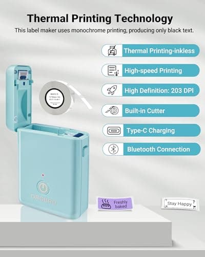 ORGBRO Label Maker Machine with Tape, Portable Bluetooth Label Printer for Home Office Organization, Support Pre-Cut & Continuous Labels, Inkless Thermal Small Labeler for School Kitchen, X1-Blue view 2