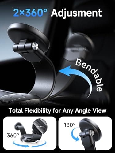 ANDERY Car Phone Holder for MagSafe [360° Adjustable Memory Alloy Arm | 2400gf Strongest Magnetic Power] Bendable Desk & Car Mount, Phone Holders for Your Car for iPhone and Smartphones, Carbon Fiber view 4