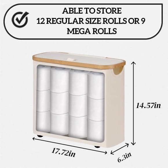 Toilet Paper Storage Basket with Lid, Large Capacity for 12 Rolls, Stackable and Foldable Freestanding Paper Towel Holder - Space Saving Modern Beige Design view 2