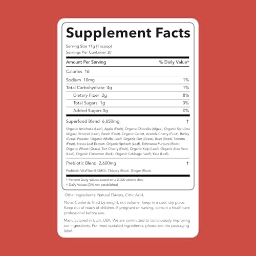 Clean Simple Eats Super Greens Powder, Peachy Greens, 30 Servings | Chlorella & Spirulina | Prebiotic Fiber | Superfoods | Gluten Free | No Artificial Ingredients | Naturally Flavored view 2