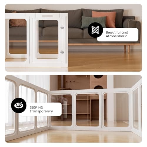 Clear Acrylic Dog Playpen - 50 x 50 Inch, 24" H 12 Planes Transparent Dog Fence Indoor, Sturdy Pet Pen for Puppy/Small Dog/Rabbit/Pig, Easy Assemble & Cleaning Plastic Whelping Box Enclosure, White view 5