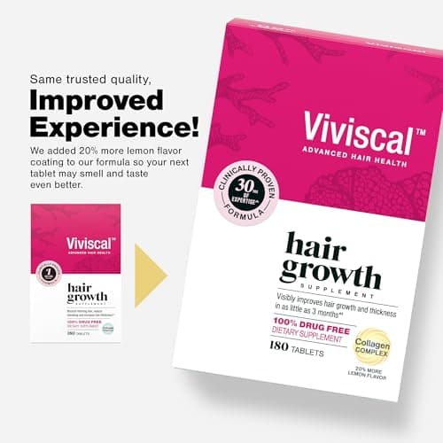 Viviscal Hair Growth Supplements for Women, Thicker Fuller Hair Support for Thinning Hair and Hair Loss, with Biotin and Marine Collagen, Drug-Free, 180 Tablets, 90-Day Supply view 2