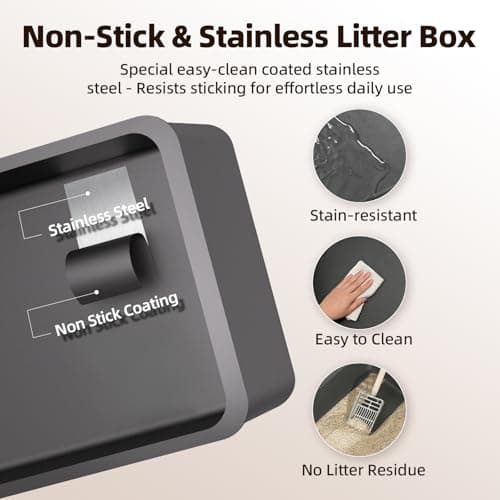 EchoSmile Stainless Steel Cat Litter Box with Lid, Large Enclosed Litter Box Top Entry for Big Cats & Kitty, Non Stick Metal Litter Box with Scoop & Foot Pedal, Odor Free, Anti-Leakage, Grey view 2