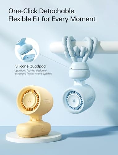 JISULIFE 2026 Stroller Fan – Small & Stylish with 38H Cooling, Soft Night Light, One‑Click Detachable for Stroller or Desk, Safe Baby Fan for Crib Car Seat Nursery Travel, Gifts for Baby Mom (Blue) view 5