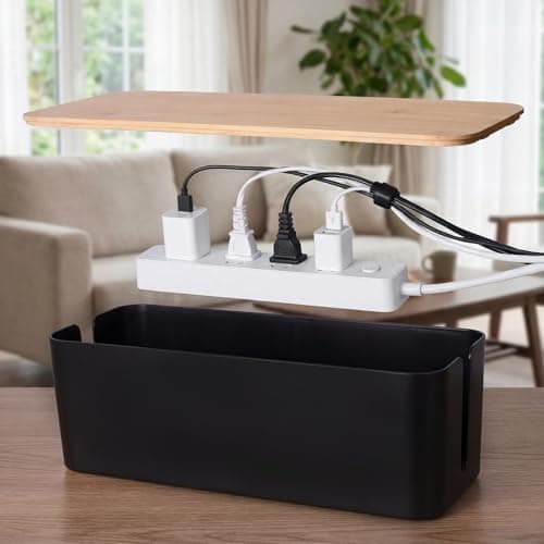 2 Pack Cable Management Box - Cord Organizer Box with Wooden Lid for TV Wires, Power Strips, Router, USB Hub & Under Desk Power: Baby & Pet Proof Cord Management, Cord Hider for Home & Office(Black) view 2