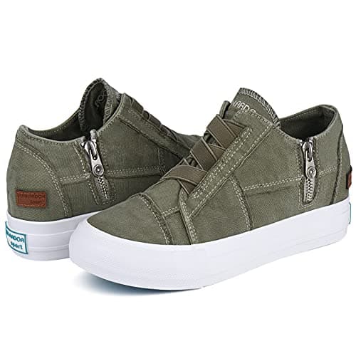 JENN ARDOR Wedge Sneakers for Women Fashion Canvas Shoes Casual Platform Hidden Heel Womens Slip On Sneaker Non Slip Side Zipper view 6