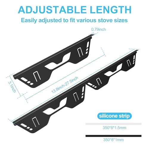 Stainless Steel Stove Gap Covers, 2 Pack Stove Gap Filler, Range Trim Kit, Stove Guards for Oven Counter Side Gap Kitchen, Retractable Length 13.8" to 27.5" - Black-L view 2