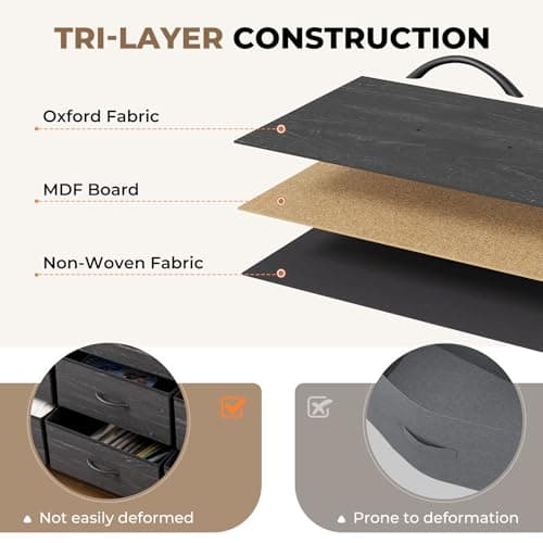 Miereirl 55''W Dresser for Bedroom, 9 Fabric Drawers & 2 Open Shelves for Closet, Bedroom Dresser with Side Pocket, Wide Chest of Drawers, for Bedroom, Living Room,Hallway (Black) view 6