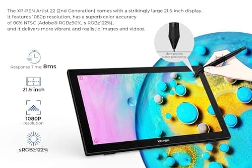 Drawing Tablet with Screen XPPen Artist 22 2nd Computer Graphics Tablet 122% sRGB with 8192 Levels Tilt Function Battery-Free Stylus, 21.5inch Pen Display Compatible with Windows, Mac, Linux view 2