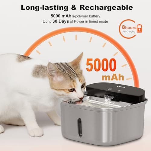 HOLAPAW Wireless Cat Water Fountain Stainless Steel, 128oz/3.78L Cordless Automatic Water Dispenser for Cats and Dogs, Battery Operated Drinking Fountain for Pets with Motion Sensor, Ultra Quiet Pump view 4