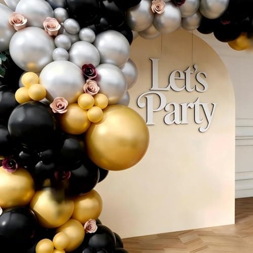 Black Gold Silver Balloon Garland Arch Kit, 143Pcs Black Gold Silver Latex Balloons for New Year 2026 Graduation Retirement Birthday Party Decoration view 4