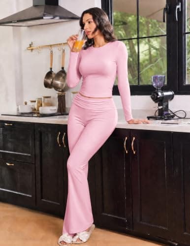 Ekouaer Womens Pajamas Long Sleeve Pj Set 2 Piece Loungewear Soft Sleepwear view 2