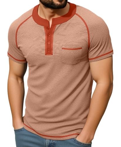 KUYIGO Mens Henley Short Sleeve T Shirt Casual Button Basic Tee Shirts Summer with Pocket — image 1