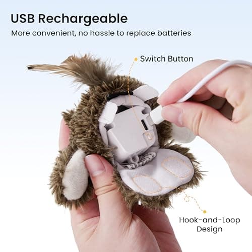 ZOMISIA Flappy Bird Cat Toy, Interactive Flapping Chirping Bird Cat Toy with Catnip Bag for Indoor Bored Alone Kitten, Automatic Rechargeable Touch Activated Owl Kitty Toy (No Flying), Brown view 6