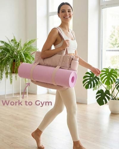 U+U Puffer Tote Bag for Women, Quilted 16" Laptop Work Tote with Yoga Mat Strap & Luggage Sleeve for Travel Gym view 3