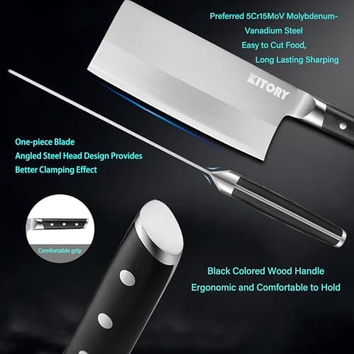 Kitory Cleaver 7", Lite Chinese Chef`s kitchen knife, for unfrozen meat and vegetable, pakkawood handle with super sharp 50Cr16MoV German Stainless steel blade, gift box view 4