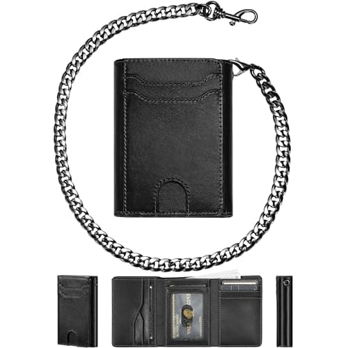 furid Genuine Leather Wallet Chains for Men: Wallet Chain with Card Holder - RFID Trifold Wallets with Anti Theft Chain - Gifts for Father Husband for Birthday Anniversary — image 1