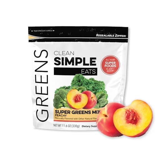 Clean Simple Eats Super Greens Powder, Peachy Greens, 30 Servings | Chlorella & Spirulina | Prebiotic Fiber | Superfoods | Gluten Free | No Artificial Ingredients | Naturally Flavored — image 1