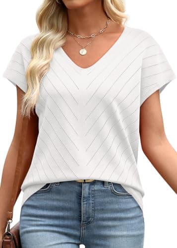 WIHOLL Short Sleeve Sweater for Women V Neck Trendy Summer Tops 2026 Beach Vacation Clothes Travel Business Casual Outfits view 4