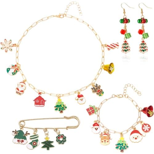 4pcs Christmas Jewelry Set Gifts for Women, Atarvana Xmas Necklace, Earrings, Bracelet, Brooch for Women Stocking Stuffers Christmas Gift — image 1