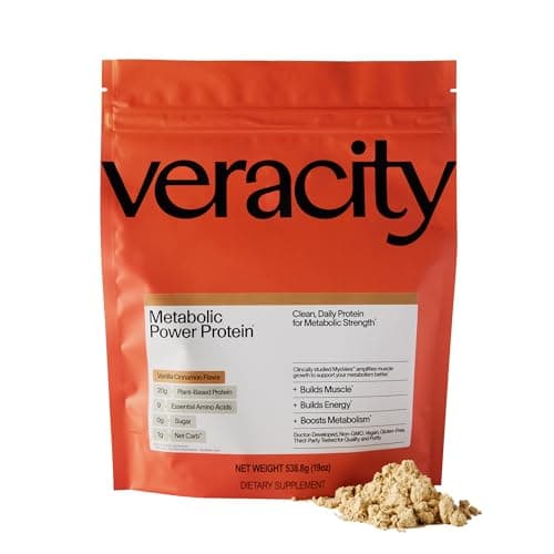 Veracity Plant-Based Protein Powder - Vanilla Cinnamon - MyoVera for Smarter Protein Utilization - Organic, Sugar Free Protein for Metabolic Health - 15 Servings (20g Protein/Serving)