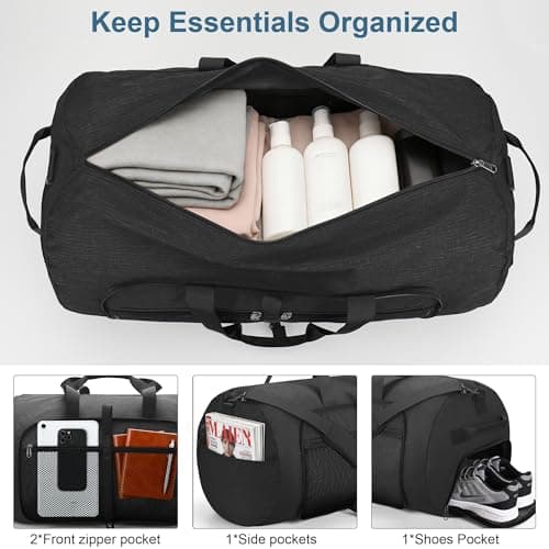 120L Foldable Waterproof Travel Duffel Bag for Men and Women with Shoe Compartment (Black, 120L) view 3