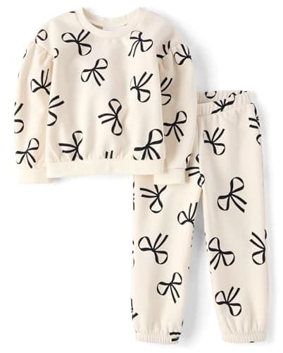 The Children's Place,Baby Girls,and Toddler Long Sleeve Active Shirt and Pant, 2 Piece Outfit,White Daisy Bow,4 Years