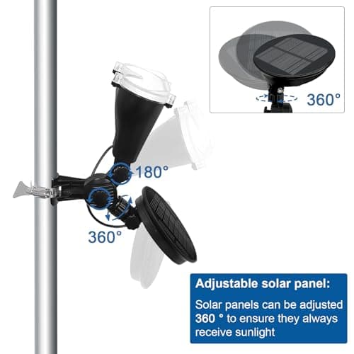 RAYSLIT Flag Pole Light Solar Powered 360° Adjustable Metal Clamps Fits 1-1.5" Dia Wall-Mounted Flagpole Brightest Outdoor Dusk to Dawn LED Spotlight 100% Coverage Flag Light Black view 6