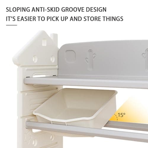 Deer COCO Montessori 3-in-1 Kids Toy Storage Organizer with Bookshelf, 72-Inch Wide Extra Large Toddler Shelf, 13 Bins, Anti-Tip Non-Toxic Plastic, for Living Room, Playroom, Daycare view 4