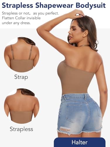 SHAPERIN Strapless Bodysuit with Bras Tummy Control Shapewear Shaper Tube Tops Body Suit One Piece Leotard view 4