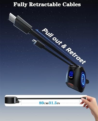 Retractable Car Charger, KOOPAO 69W 4 in 1 Fast Phone Car Charging Adapter, Multi USB C PD and Apple Retractable Cables Cord Compatible with iPhone 16/15/14/13/12/11/Pro Max (USB C + iPhone Cord) view 3