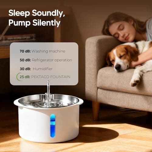 Pektaco Dog Water Fountain for Large Dogs, 1.8Gal/7L Pet Water Fountain, Dog Water Bowl Dispenser with Viewing Window & LED, Super Quiet, Stainless Steel Tray Easy Clean BPA-Free(with 3 Filters) view 4