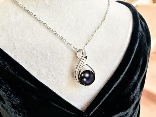 PEARLURA AAA+ 9mm Natural Black pearl necklace for women - Real pearl necklaces for women (18k gold platted 925 sterling Silver) view 5