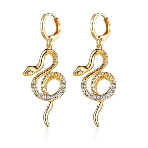 DHZJTSL Halloween Gothic Gold Snake Earrings for Women, Hypoallergenic 14K Gold Plated Goth Snake Shaped Clip On Earrings view 1