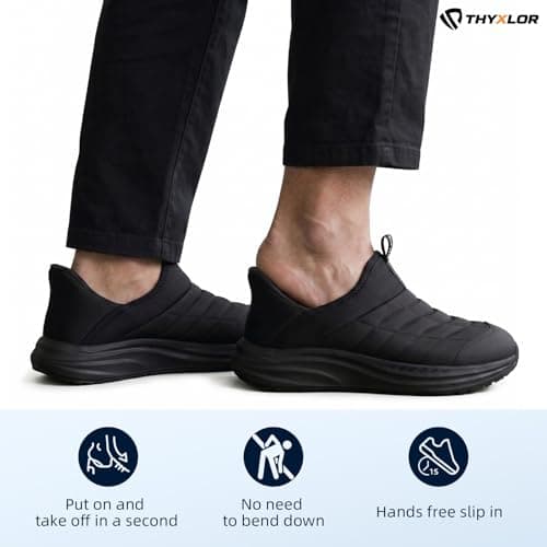 THYXLOR Non Slip Work Shoes for Men Wide Width Slip-On Work Walking Sneakers Black Lightweight Waterproof for Restaurant Kitchen Chefs Food Service view 4