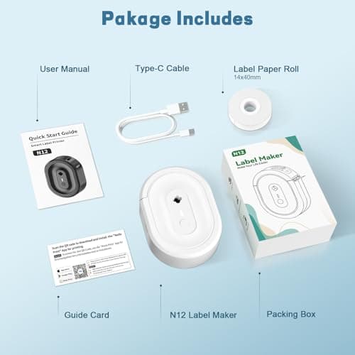Bluetooth Label Maker Machine N12 Mini Thermal Label Printer, White view 3