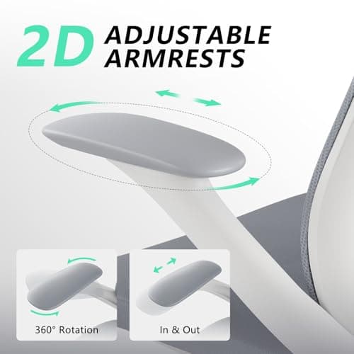 BERYTH Ergonomic Office Chair, High Back Mesh Desk Chair with Lumbar Support, 360° Swivel & Slide-Adjustable Arms, Tilt Lock and Recline, Breathable Task Chair for Home Office & Gaming (Grey) view 5