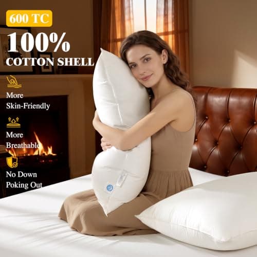 Canadian White Goose Down Queen Size Pillow,600TC Cotton Cover 1PC,20"x30" | Fluffy 900+ loft white goose down, premium 600-thread cotton shell, ergonomic fill eases neck ache for side & back sleepers view 5