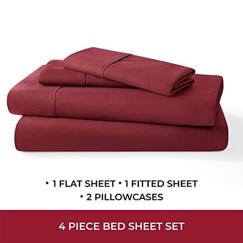 Mellanni 400 Thread Count Cotton Sateen Bedding Set - 4 Piece Bed Sheets Set - Fits Mattresses up to 16" Deep - Cooling Sheet for Hot Sleepers (King, Burgundy) view 2