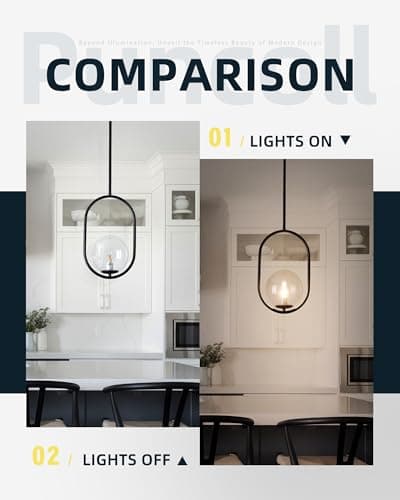 puncoll Glass Pendant Lights - 1-Light Pendant Lighting for Kitchen Island with Black Finish - Vintage Pendant Light Fixtures - Black Hanging Lights for Kitchen H9376-CLBK view 4