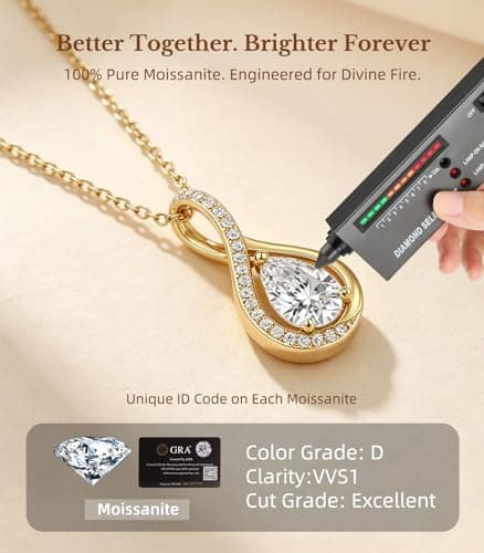 2CT Moissanite Necklace Anniversary Birthday Gifts for Women Wife Her | S925 Sterling Silver 18k Gold Plated Infinity Jewelry Gifts for Women Wife Her Girlfriend with Card in Light-Up Gift Box view 2