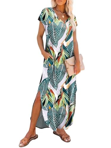 RUMIA Summer Casual Maxi Dresses for Women- Women's V Neck Cap Sleeve Long Sundress with Pockets Beach Vacation view 1