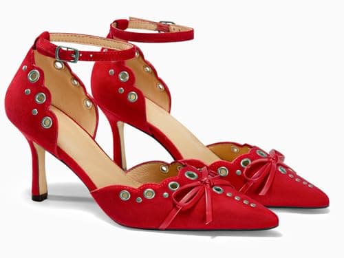 Coutgo Women's Pointed Toe Stiletto Ankle Strap Dress Shoes view 5