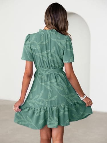 Simplee Womens Summer Dresses 2026 Casual Short Sleeve Empire Waist A Line Mini Dress V Neck Boho Sundress Pockets view 3