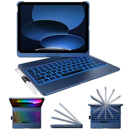 typecase Flexbook Keyboard Case for iPad 11th (A16, 2025) and iPad 10th Gen (10.9", 2022) – No Trackpad, 11-Color Backlight, 360° Rotatable, 7 Use Modes, Thin & Lightweight – Midnight Blue