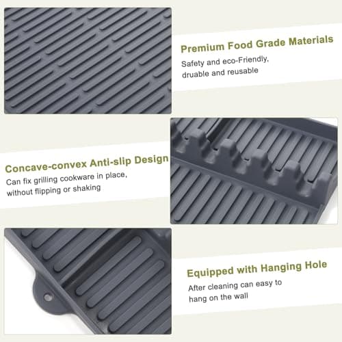 Silicone Grill Mat for Blackstone Silicone Griddle Tools Mat with Drip Pad Grill Pad for Outdoor Grill Kitchen Countertop (Gray) view 5