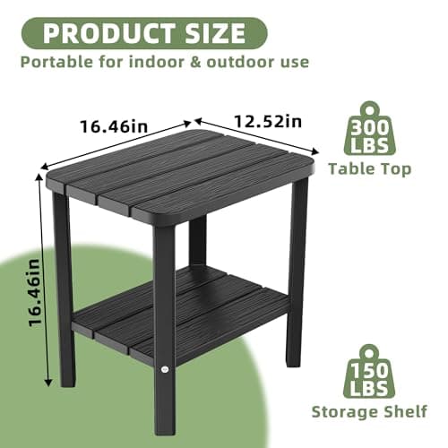 Outdoor Side Table, 2-Tier Small Table, Weather Resistant Outdoor End Tables, Patio Furniture for Garden, Porch, Pool, Lawn, Backyard or Indoor Bedroom view 3